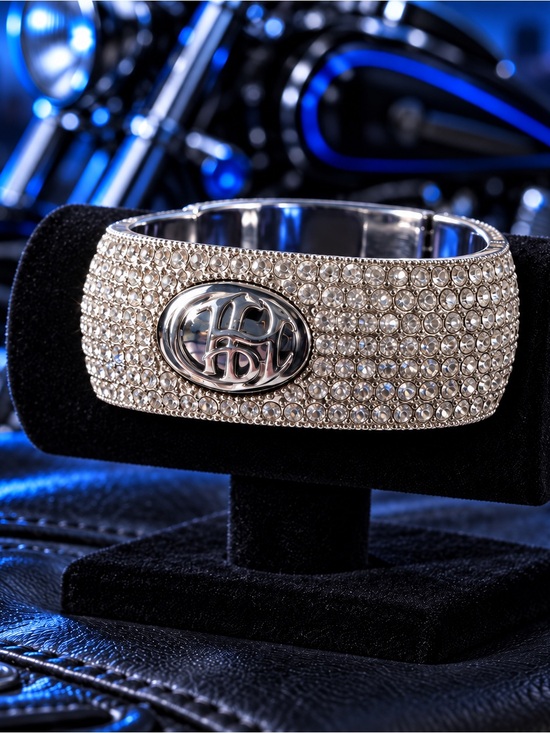 Harley-Davidson Accessories - Harley-Davidson Crystal Pavé Hinged Cuff Bracelet Silver Tone Wide Bangle